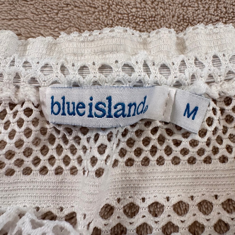 White Crochet Lace Off Shoulder Swim Cover Up Boho Beach Summer Vacation SZ M - Picture 5 of 9